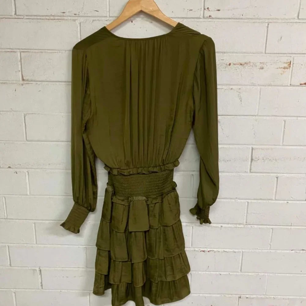 SEED HERITAGE Khaki Green Tiered Frill Long Sleeve Mini Dress - Picture 11 of 13